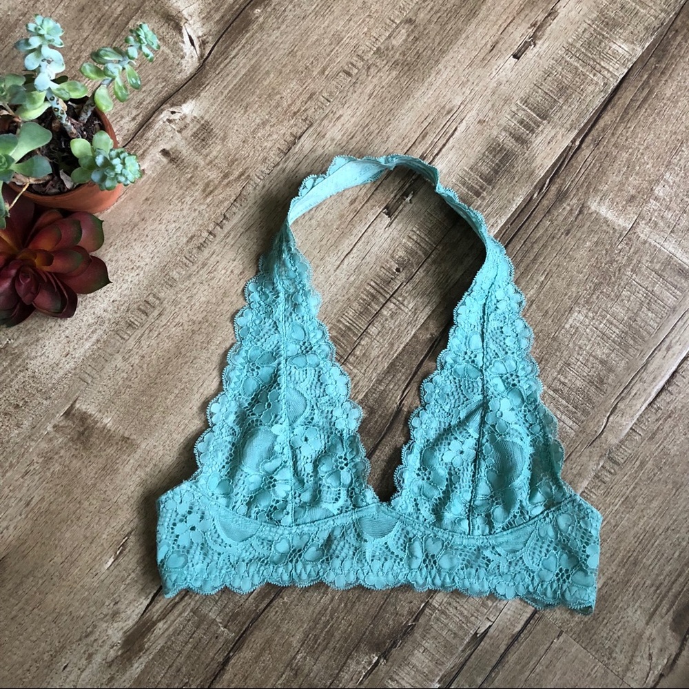 Free People Galloon Lace Halter Bralette Mint XS